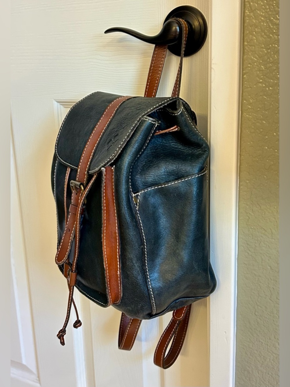 Patricia Nash Black and Brown Leather Backpack